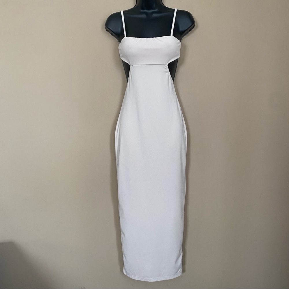 Shein Tan Side Cutout Spaghetti Strap Midi Dress